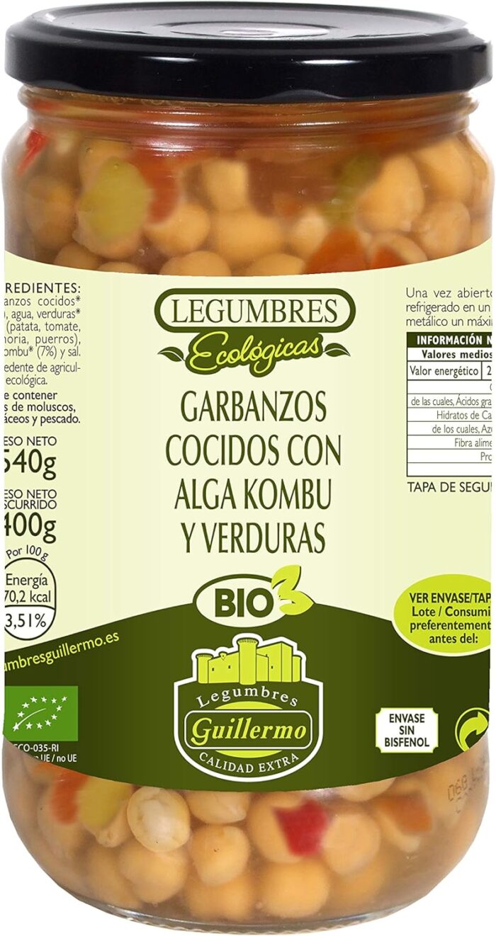 Garbanzos cocidos con alga kombu y verduras BIO de Legumbres Guillermo