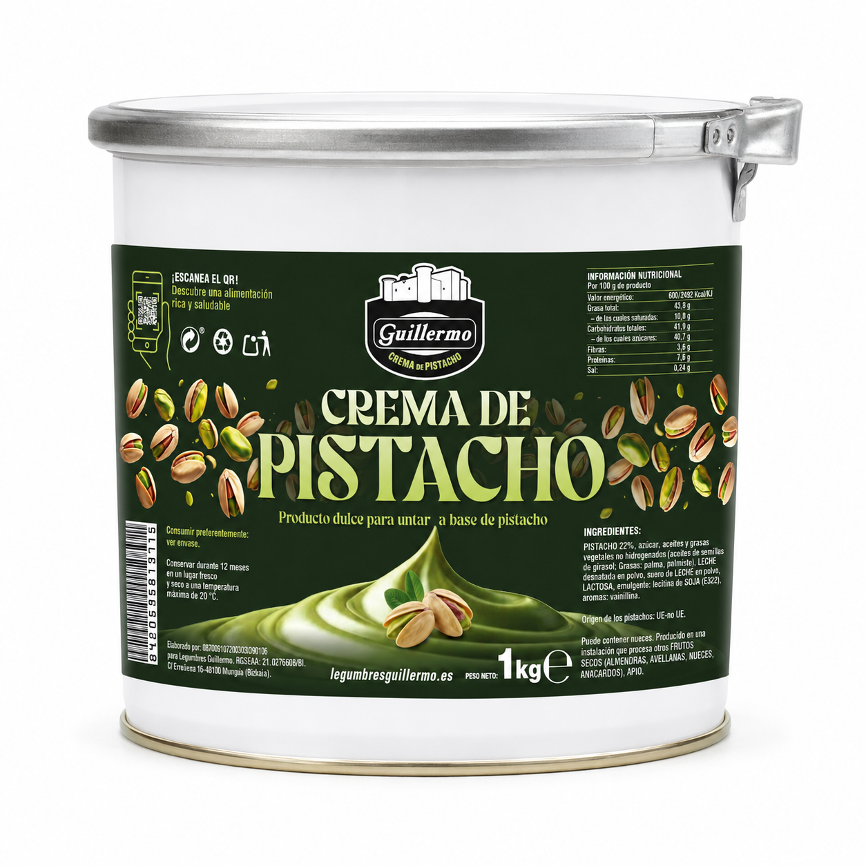 Crema de pistacho dulce Guillermo 1kg